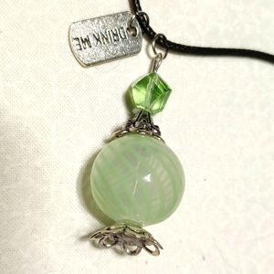 Alice in Wonderland potion bottle pendant necklace handmade silver green glass